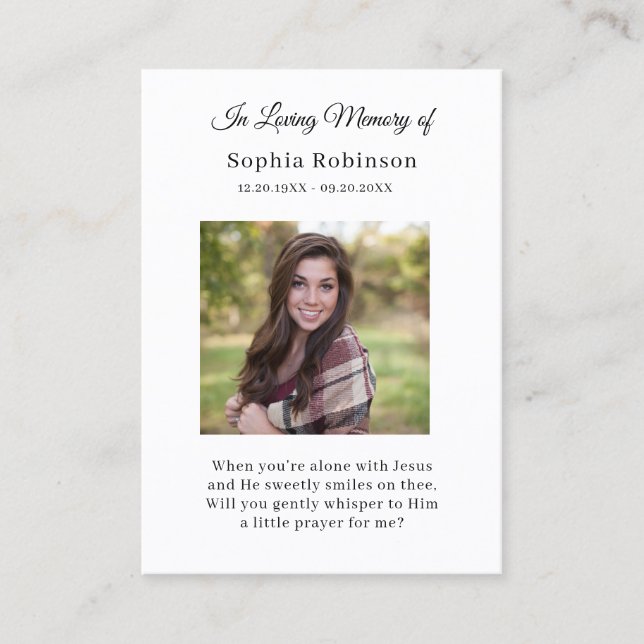 Memorial Bird Photo Funeral Prayer Card (Front)