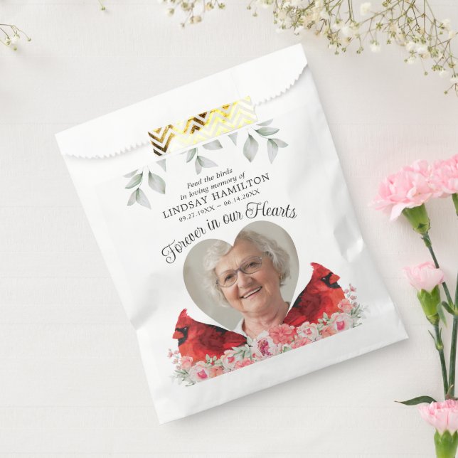 Memorial Bird Seed Cardinal Heart Photo Funeral Favour Bags (Sealed)