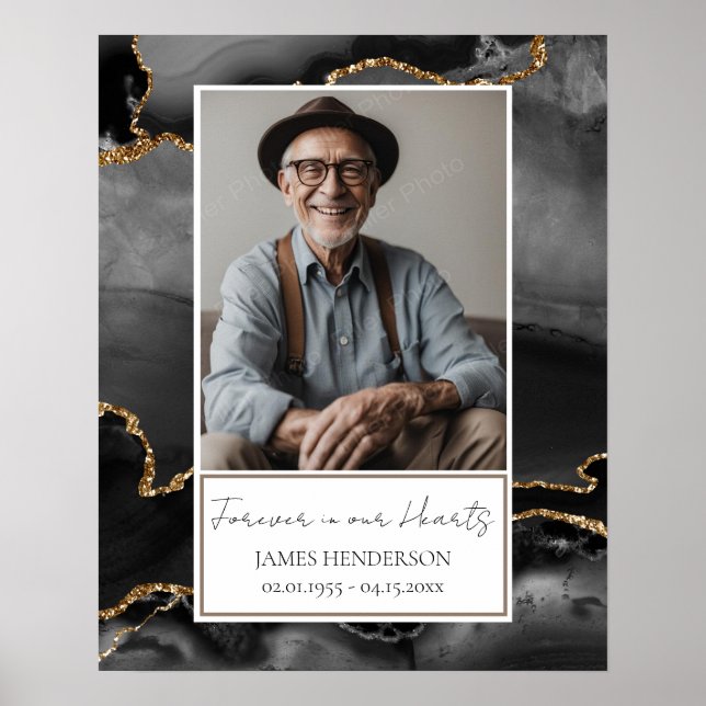 Memorial Black and Gold Marble Photo  Poster (Front)