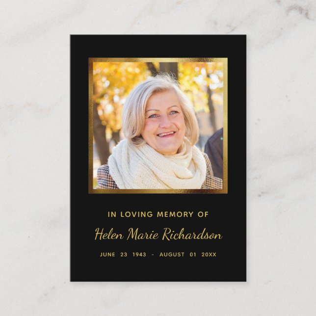Memorial Black Funeral In memoriam Wake Card (Front)