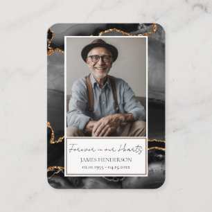 Memorial Black Gold Stone Photo Funeral Keepsake Business Card