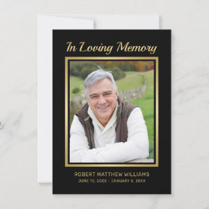 Memorial Black Gold Typography Photo Sympathy Thank You Card