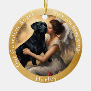 Memorial Black Lab Angel Art Custom  Ceramic Tree Decoration