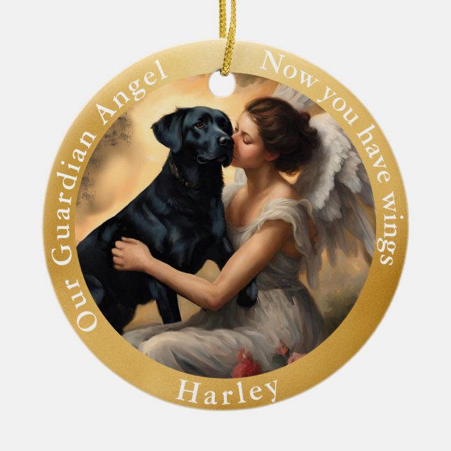 Memorial Black Lab Angel Art Custom  Ceramic Tree Decoration (Front)
