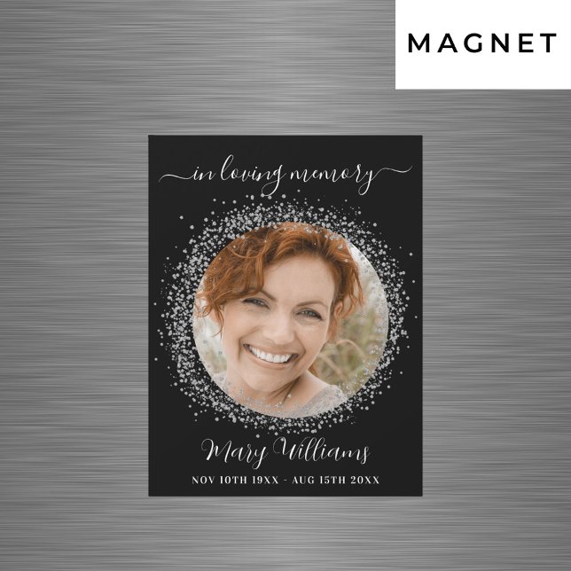 Memorial black silver sparkles photo magnet (Creator Uploaded)