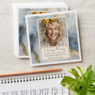 Memorial Blue and Gold Photo Funeral Seeds Envelope