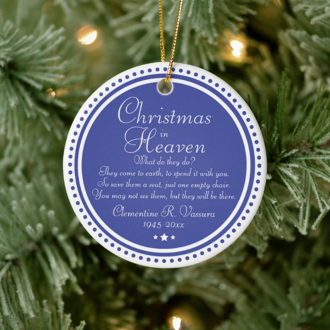 Memorial Blue Christmas In Heaven Photo Ceramic Tree Decoration (Tree)