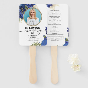 Memorial Blue Floral Celebration of Life Hand Fan