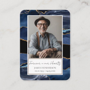 Memorial Blue Gold Stone Photo Funeral Keepsake  Business Card