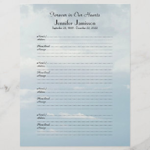 Memorial Book Binder Filler Sign-In Page Blue Sky