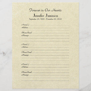 Memorial Book Filler Page, Distressed Cream