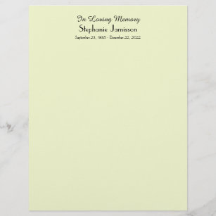 Memorial Book Filler Page, Pale Green Colour