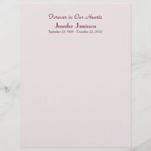 Memorial Book Filler Page, Pale Pink
