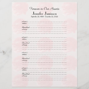 Memorial Book Filler Sign-In Page 4 Name Page Rose