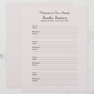 Memorial Book Filler Sign-In Page 4 Names per Page