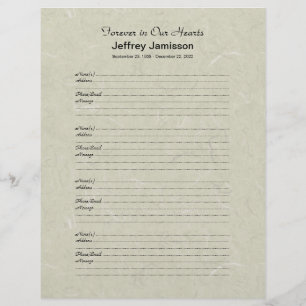 Memorial Book Filler Sign-In Page 4 Names per Page