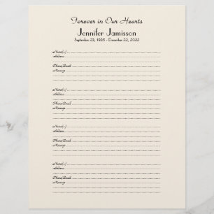 Memorial Book Filler Sign-In Page 4 Names per Page