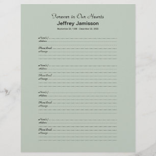 Memorial Book Filler Sign-In Page 4 Names per Page