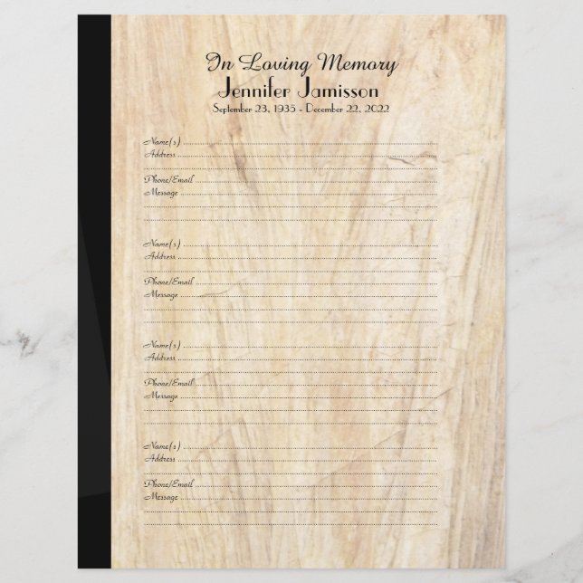 Memorial Book Filler Sign-In Page Faux Parchment (Front)