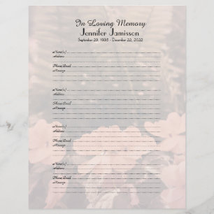 Memorial Book Filler Sign-In Page Flowers Ferns