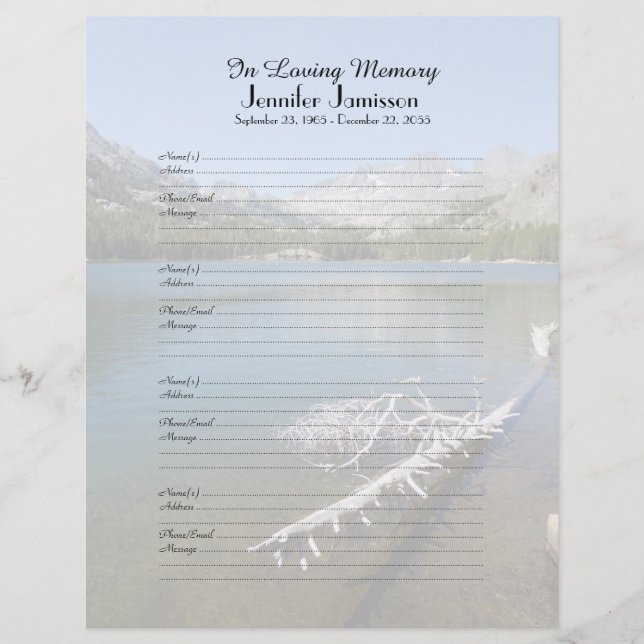 Memorial Book Filler Sign-In Page Lake Scene (Front)