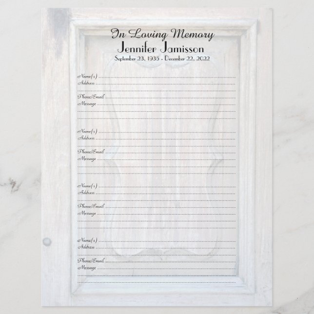 Memorial Book Filler Sign-In Page Old Wooden Door (Front)