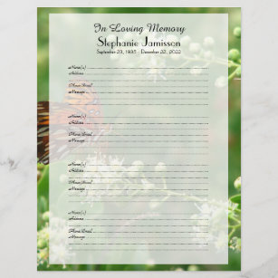 Memorial Book Filler Sign-In Page Orange Butterfly