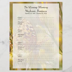 Memorial Book Filler Sign-In Page Yellow Butterfly
