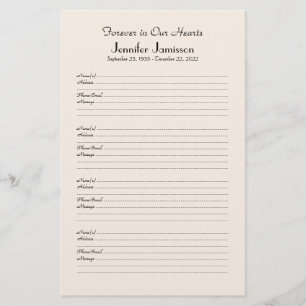 Memorial Book Mini Binder Filler Sign-In Page
