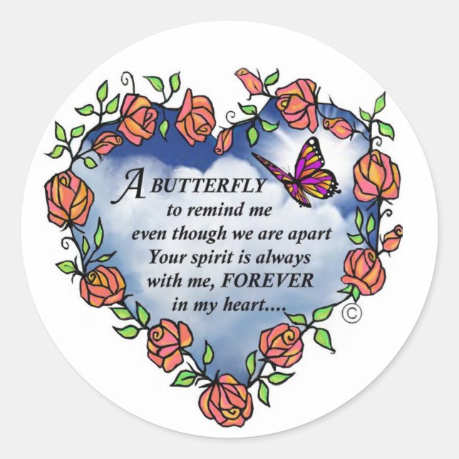 Memorial Butterfly Poem Classic Round Sticker (Front)