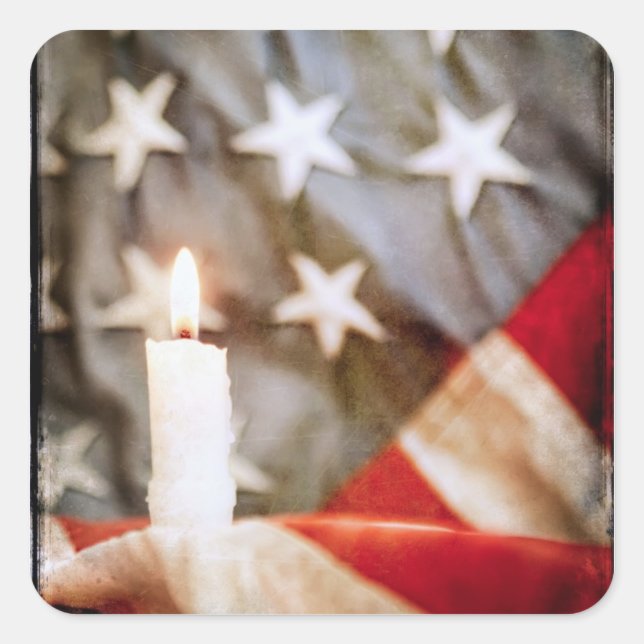 Memorial Candle with Flag Square Sticker (Front)