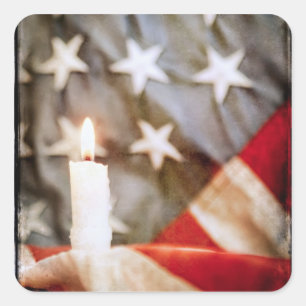 Memorial Candle with Flag Square Sticker