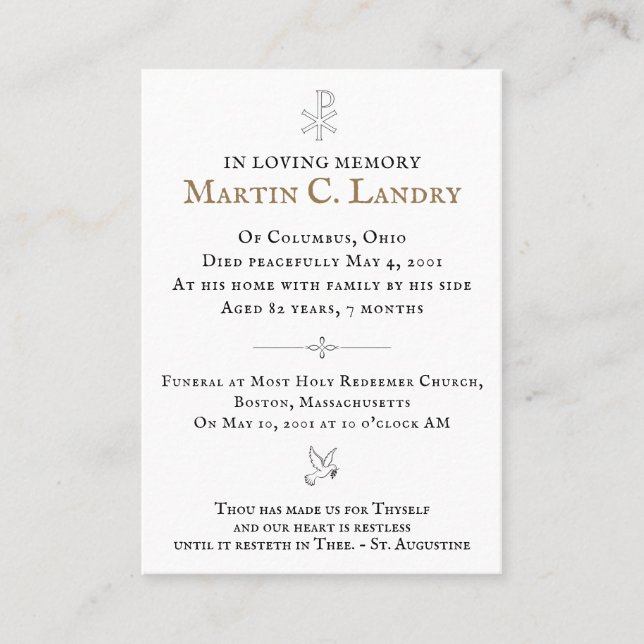 Memorial Card (Front)