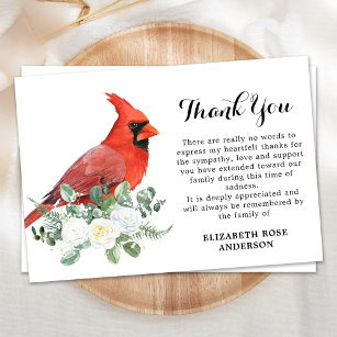 Memorial Cardinal Floral Greenery Sympathy Funeral Thank You Card