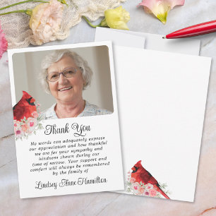 Memorial Cardinal Floral Photo Thank You Card