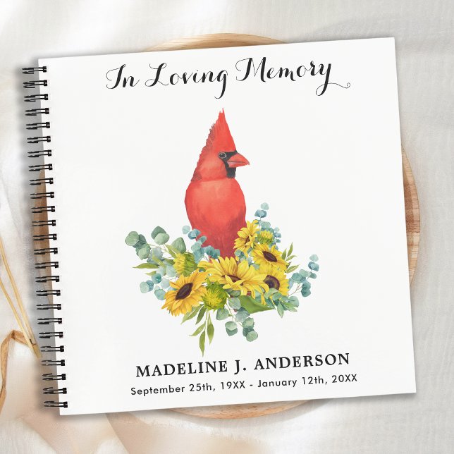 Memorial Cardinal Sunflowers Funeral Guestbook Notebook (Creator Uploaded)