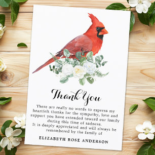 Memorial Cardinal Watercolor Floral Sympathy Thank You Card