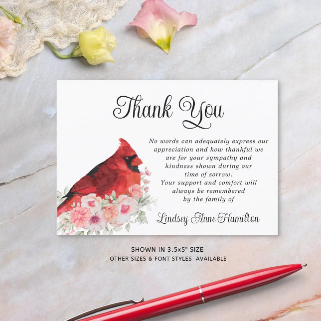 Memorial Cardinal Watercolor Floral Thank You (Creator Uploaded)