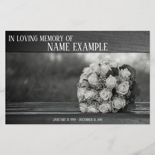 Memorial Cards A bouquet of white roses monochrom (Front)