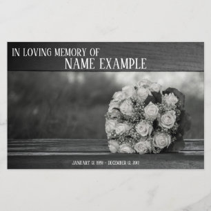 Memorial Cards A bouquet of white roses monochrom
