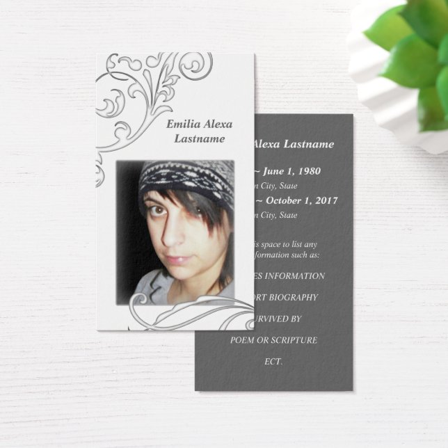 memorial cards white flourish (Desk)