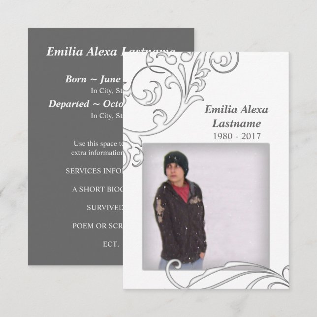 memorial cards : white flourish (Front/Back)