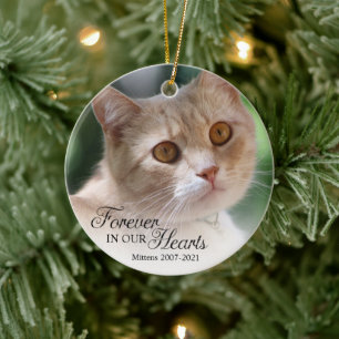Memorial Cat Photo Forever In Our Hearts Christmas Ceramic Tree Decoration