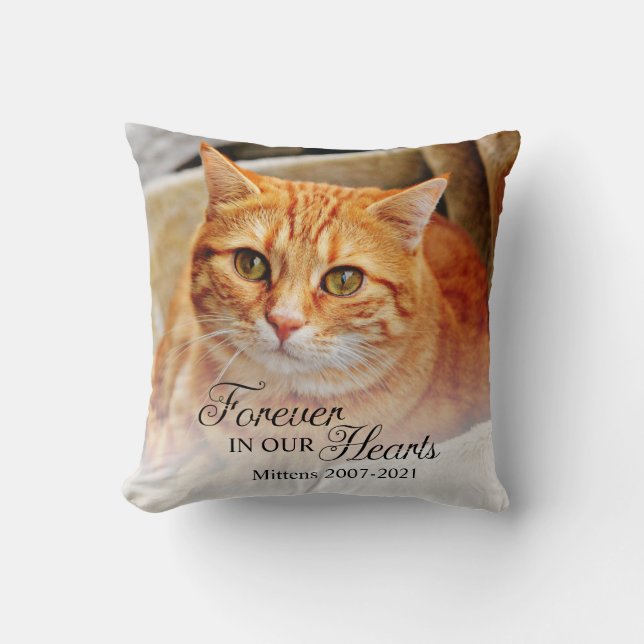 Memorial Cat Photo Forever In Our Hearts Cushion (Front)