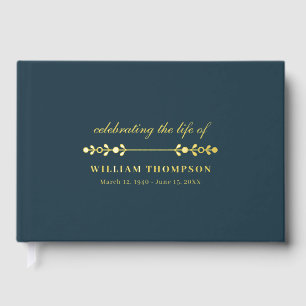 Memorial Celebrating Life Funeral Navy Classy Guest Book