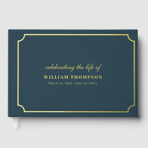 Memorial Celebrating Life Funeral Navy Elegant Guest Book
