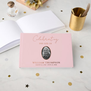 Memorial Celebrating Life Funeral Pink Gold Photo Guest Book