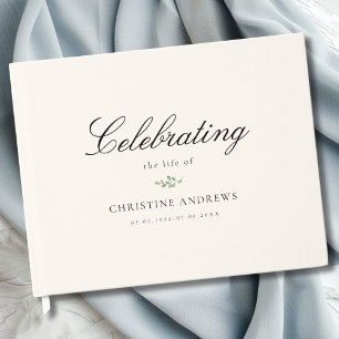 Memorial "Celebrating life of" Beige Eucalyptus Guest Book