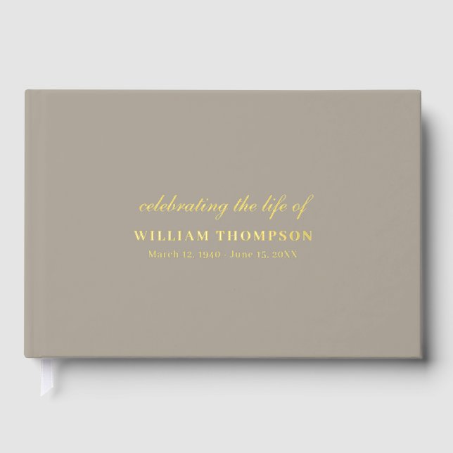Memorial Celebrating Life Of Funeral Beige Gold Guest Book (Front)