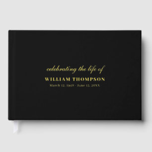 Memorial Celebrating Life Of Funeral Black Gold Guest Book